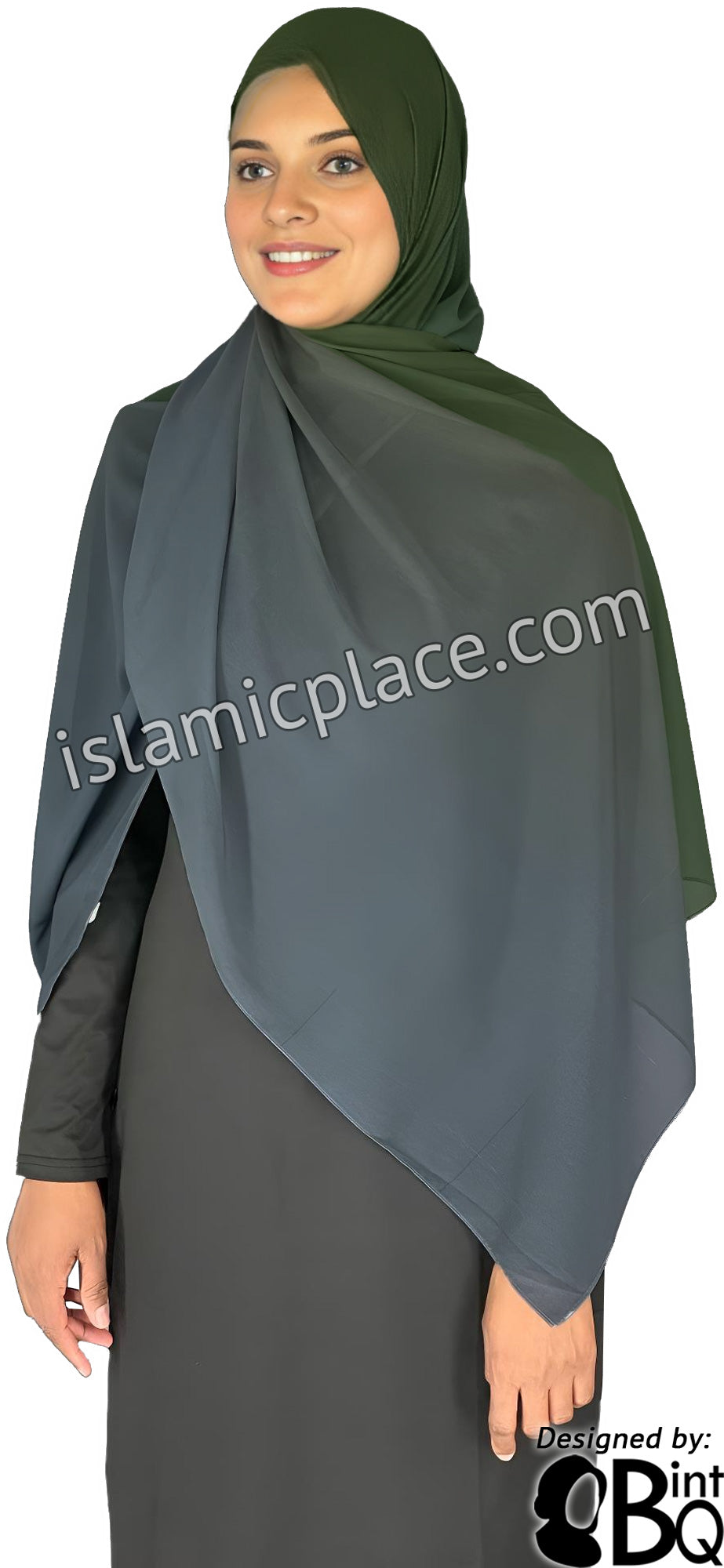 Olive Green and Graphite Gray - G2 Ombre Dye Georgette Shayla Long Rectangle Hijab 28&quot;x70&quot;