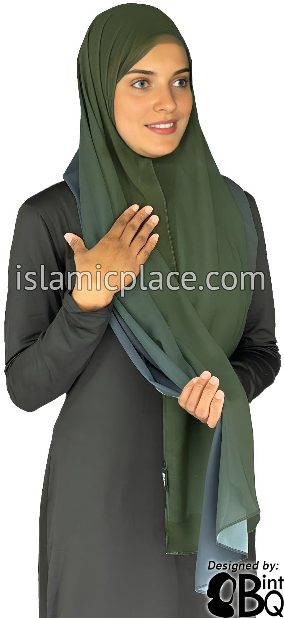 Olive Green and Graphite Gray - G2 Ombre Dye Georgette Shayla Long Rectangle Hijab 28"x70"