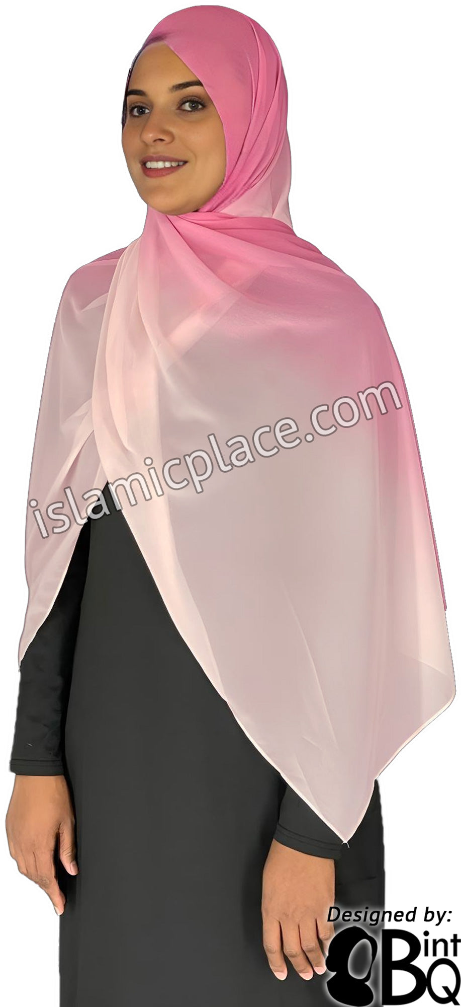 Rose Pink and Light Pink - G2 Ombre Dye Georgette Shayla Long Rectangle Hijab 28&quot;x70&quot;