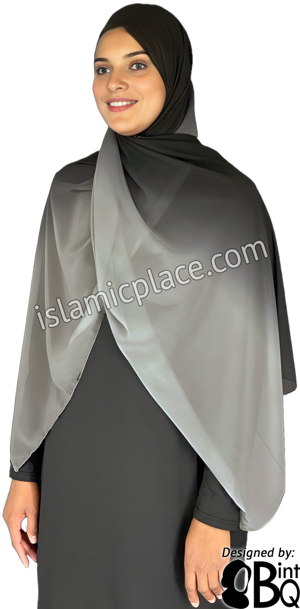 Black and Graphite Gray - G2 Ombre Dye Georgette Shayla Long Rectangle Hijab 28&quot;x70&quot;