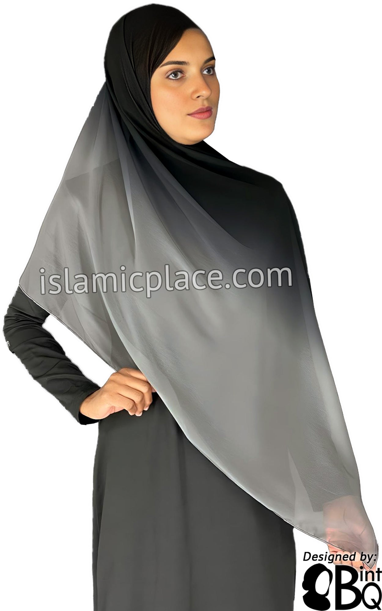 Black and Graphite Gray - G2 Ombre Dye Georgette Shayla Long Rectangle Hijab 28"x70"