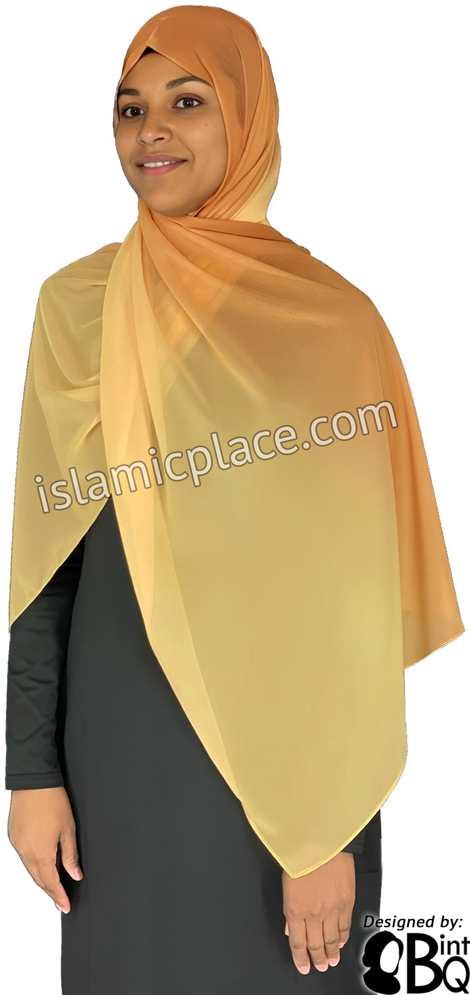 Pumpkin Spice and Banana Yellow - G2 Ombre Dye Georgette Shayla Long Rectangle Hijab 28&quot;x70&quot;