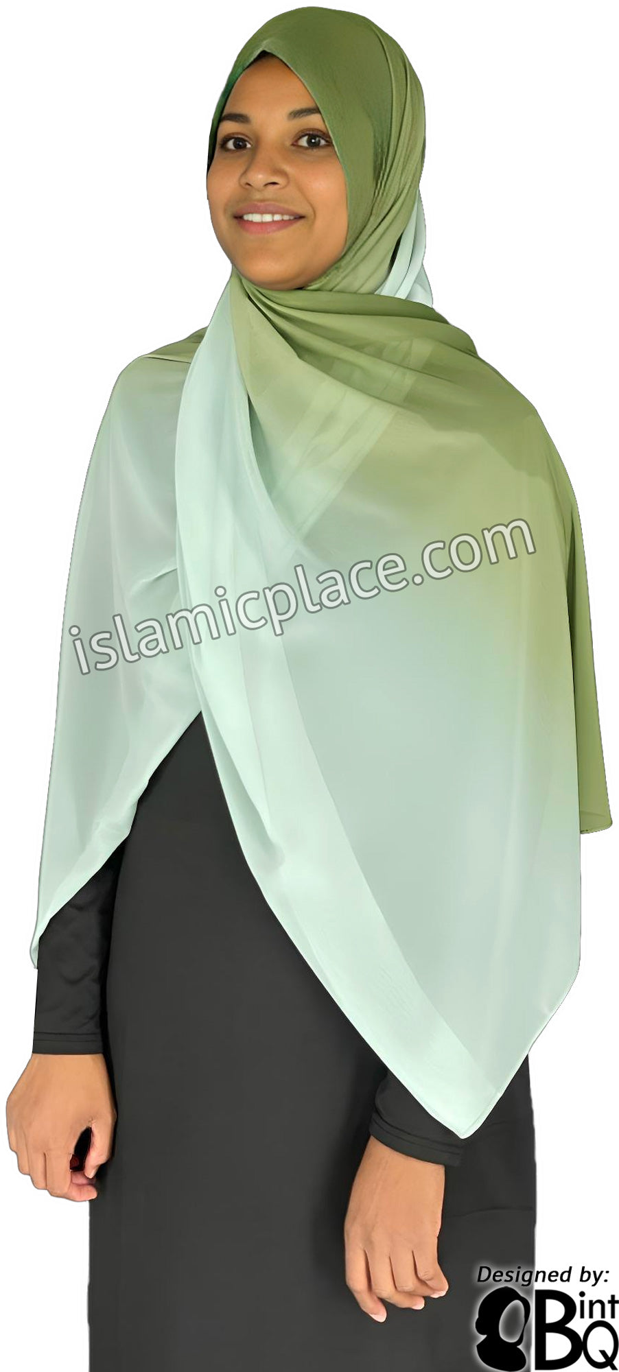 Sage Green and Light Olive Green - G2 Ombre Dye Georgette Shayla Long Rectangle Hijab 28&quot;x70&quot;