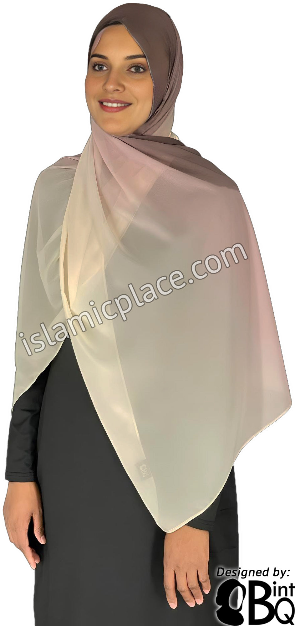 Cream and Plum - G2 Ombre Dye Georgette Shayla Long Rectangle Hijab 28&quot;x70&quot;