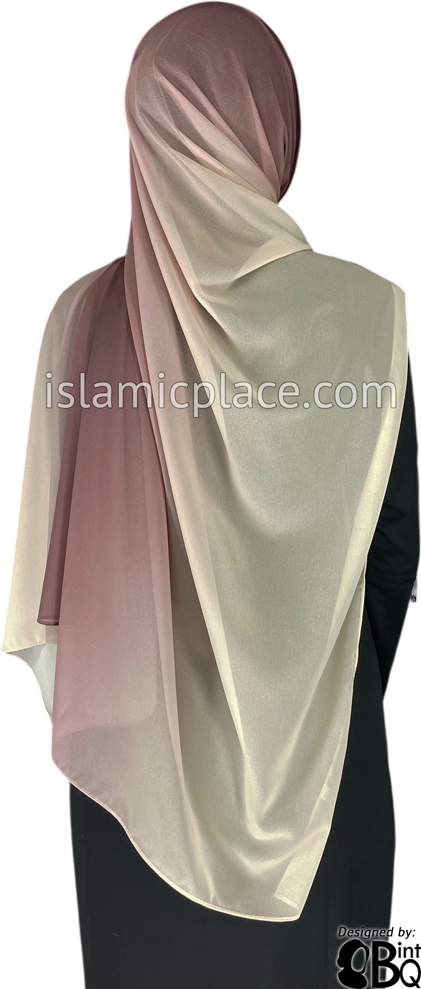 Cream and Plum - G2 Ombre Dye Georgette Shayla Long Rectangle Hijab 28"x70"