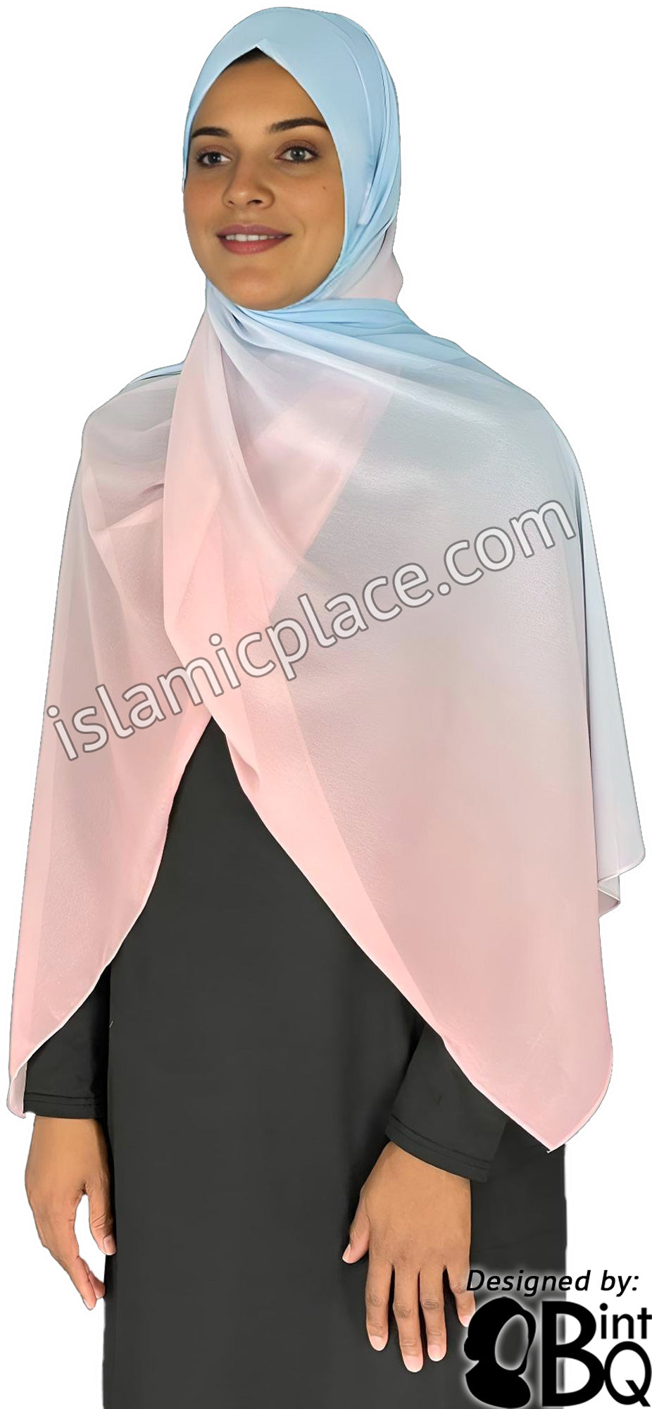 Baby Pink and Baby Blue - G2 Ombre Dye Georgette Shayla Long Rectangle Hijab 28&quot;x70&quot;