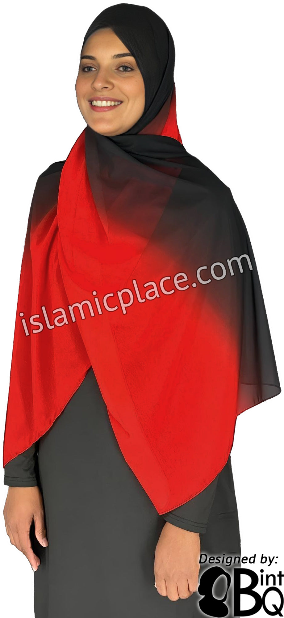 Red and Black - G2 Ombre Dye Georgette Shayla Long Rectangle Hijab 28&quot;x70&quot;