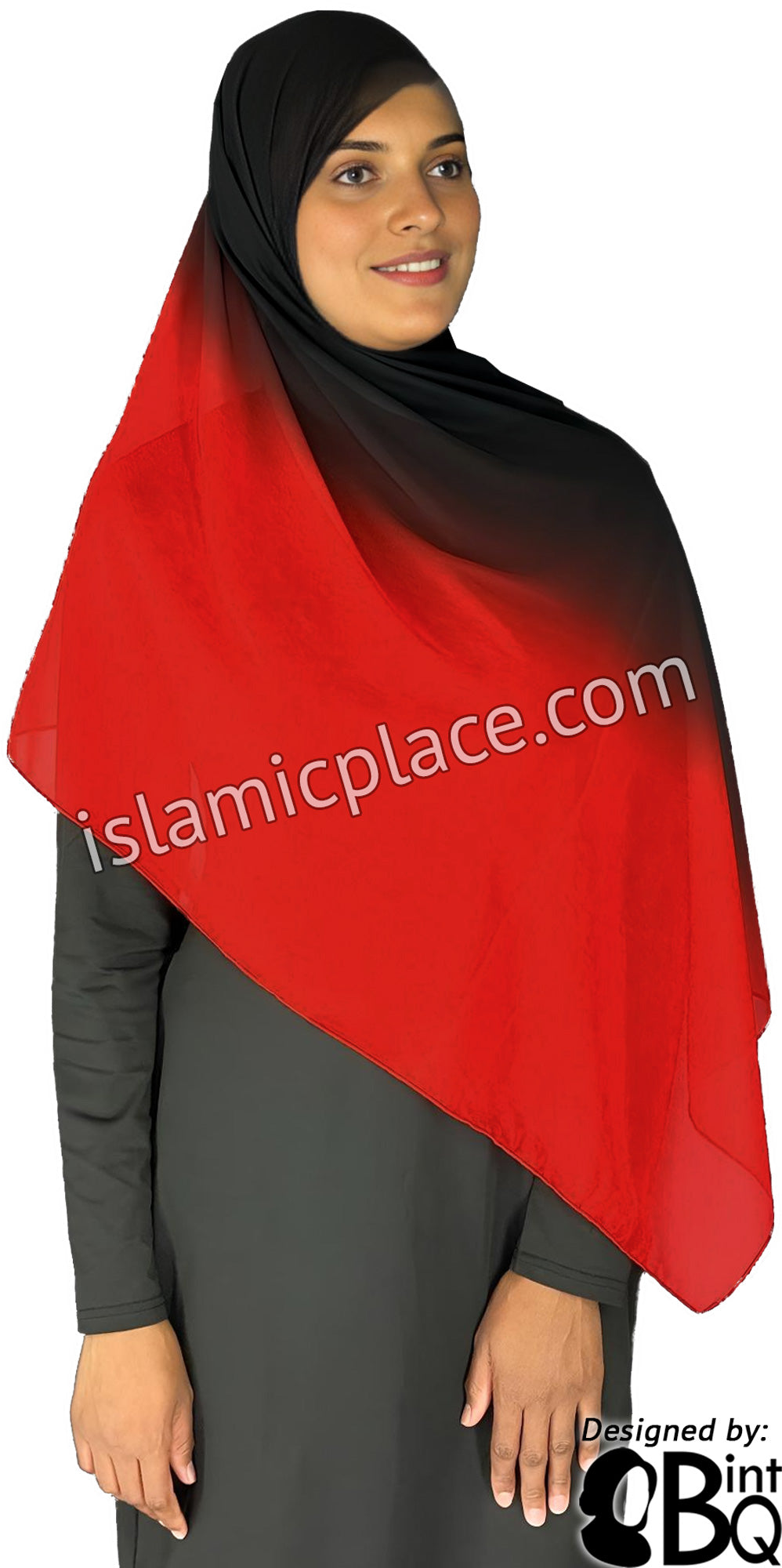 Red and Black - G2 Ombre Dye Georgette Shayla Long Rectangle Hijab 28"x70"