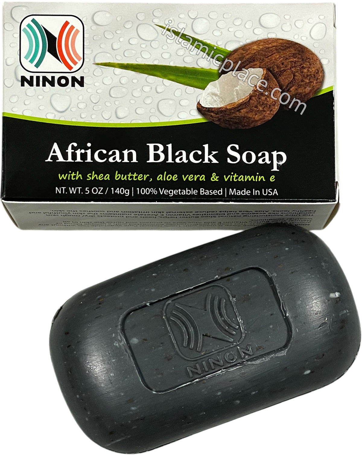 African Black Soap with Shea Butter, Aloe Vera &amp; Vitamin E - 5 oz bar by Ninon