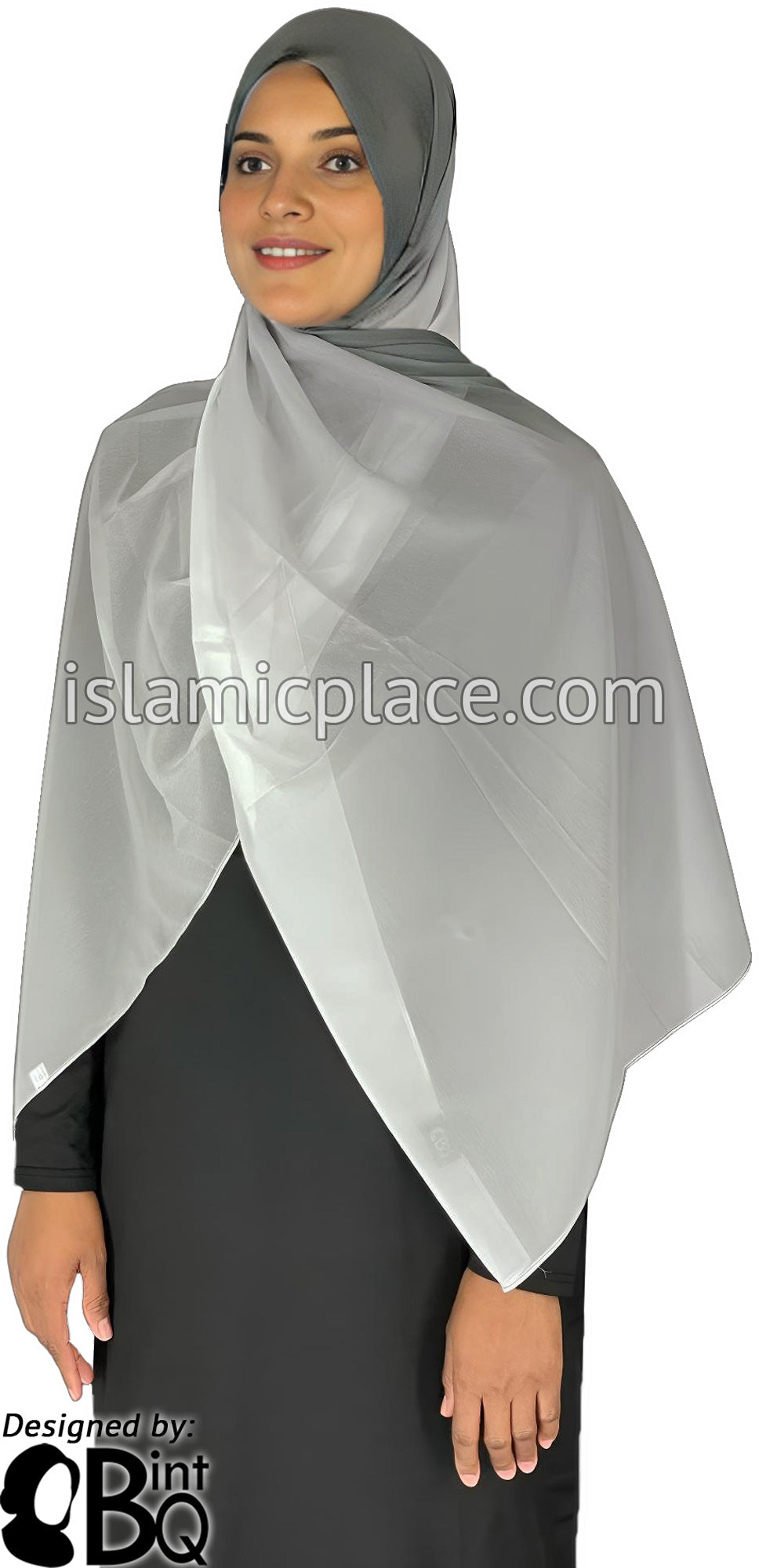 Graphite Gray and Silver Gray - G2 Ombre Dye Georgette Shayla Long Rectangle Hijab 28&quot;x70&quot;