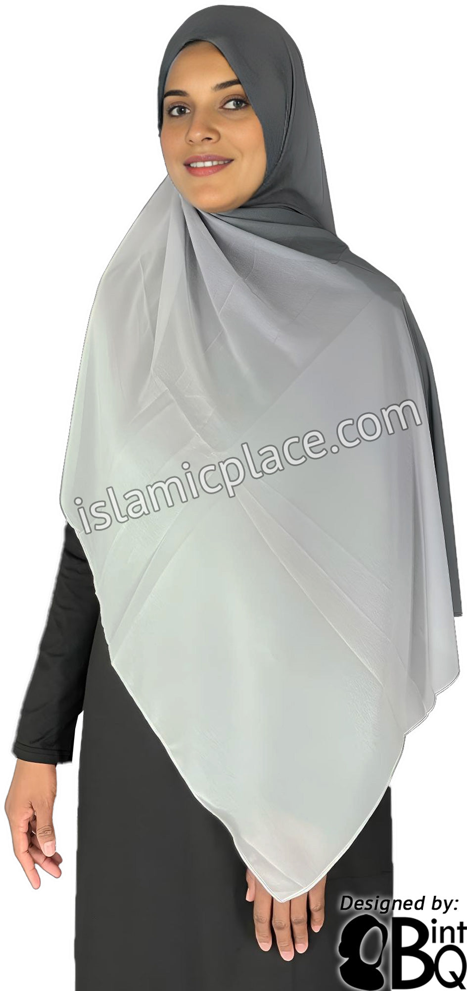 Graphite Gray and Silver Gray - G2 Ombre Dye Georgette Shayla Long Rectangle Hijab 28"x70"