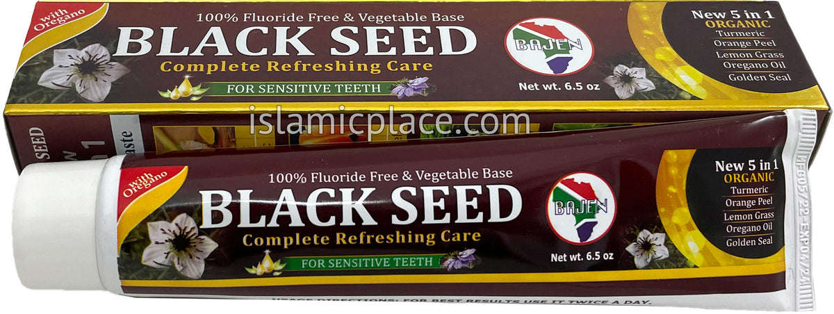 Black Seed Toothpaste - 5 in 1 (Turmeric, Orange Peel, Lemon Grass, Oregano Oil, Golden Seal) 6.5 oz - Halal &amp; Organic