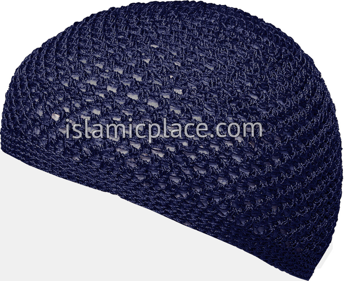 Navy Blue - Nylon Knitted Solid Kufi