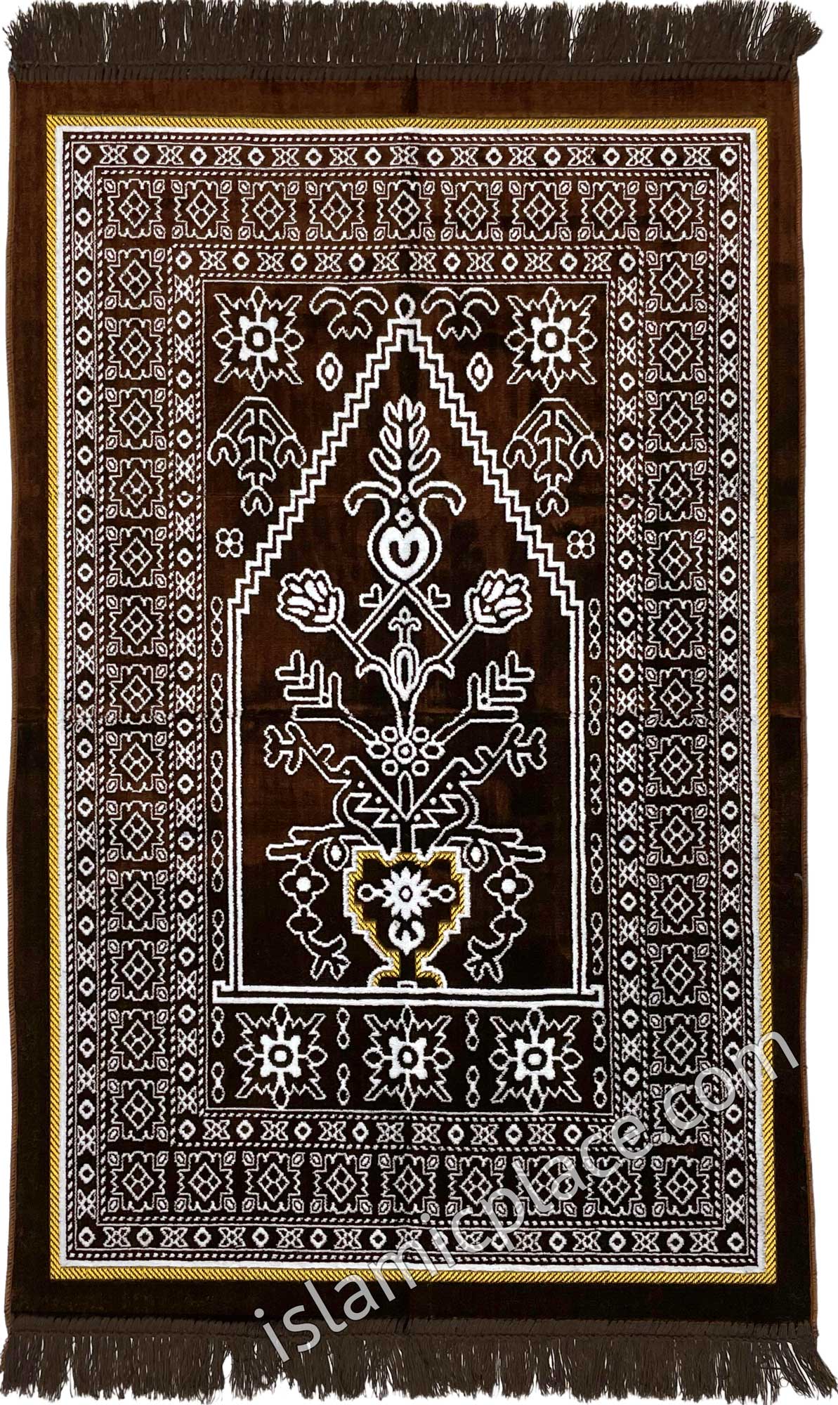 Brown Prayer Rug with Aztec Mihrab