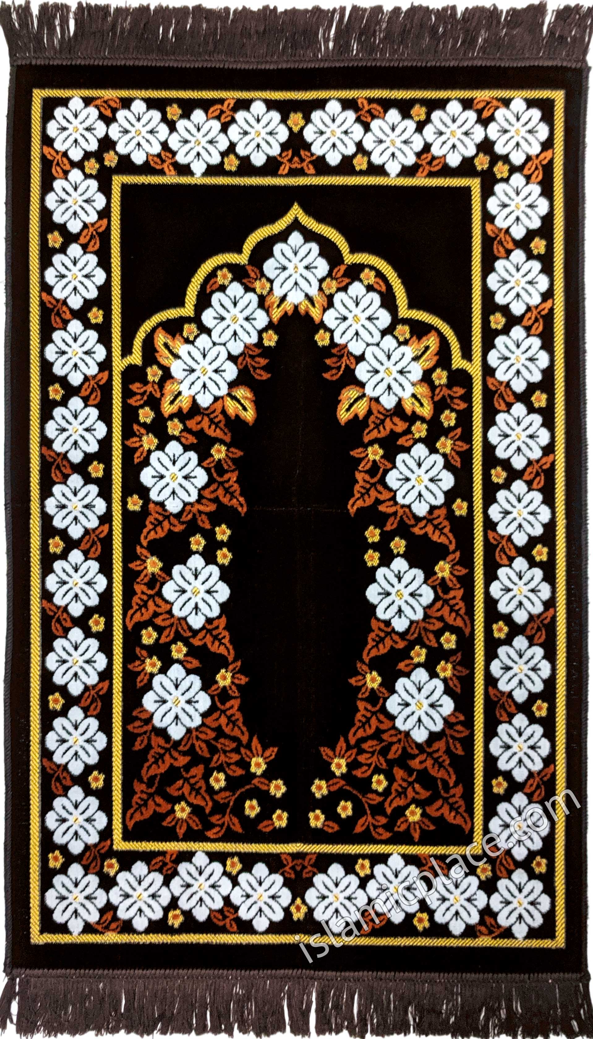 Brown and Rust Prayer Rug with Floral Gateway Mihrab