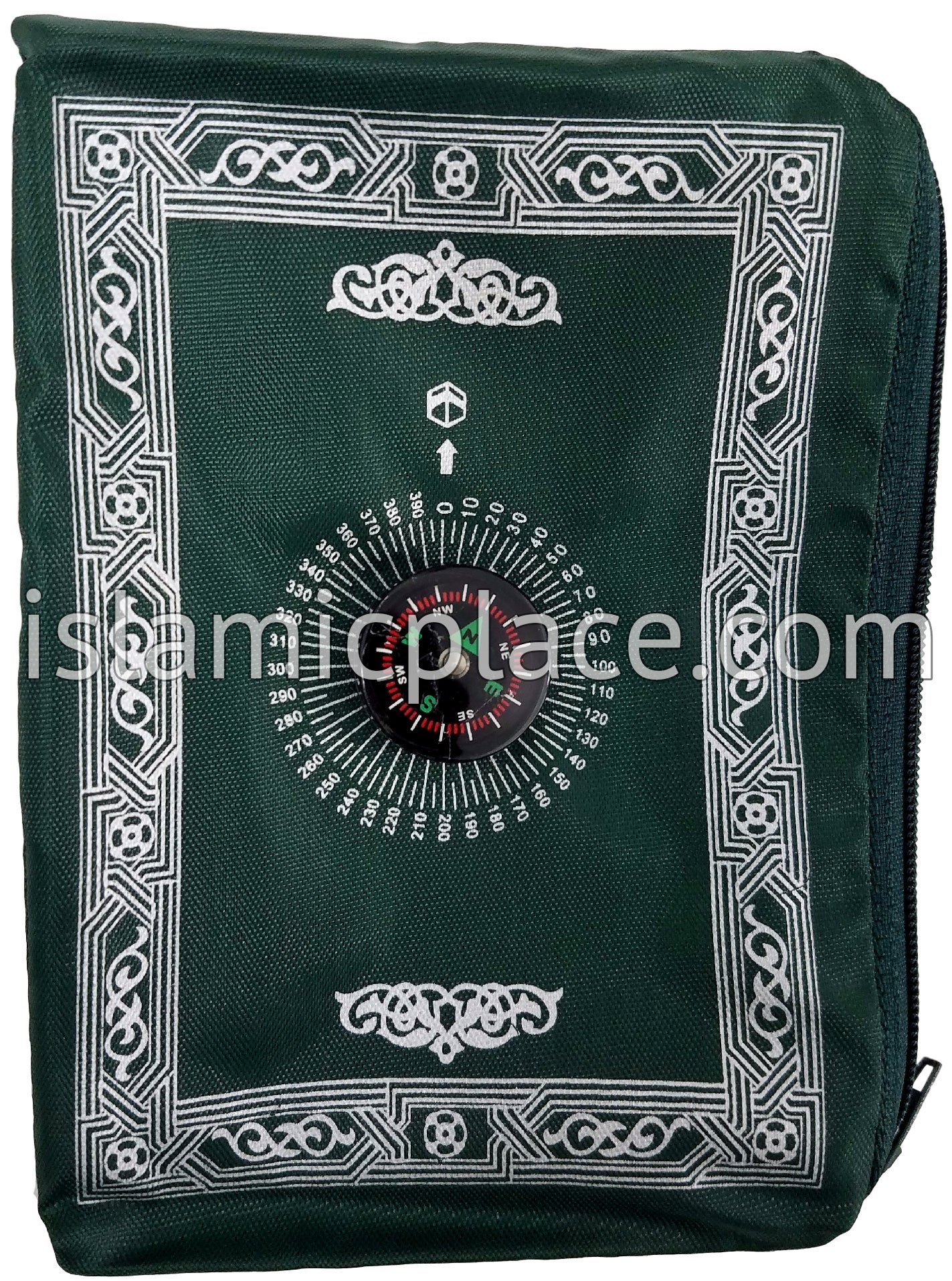 Dark Green - Traveling Adult Prayer Rug (Pocket size in zipper cover with build-in Compass)