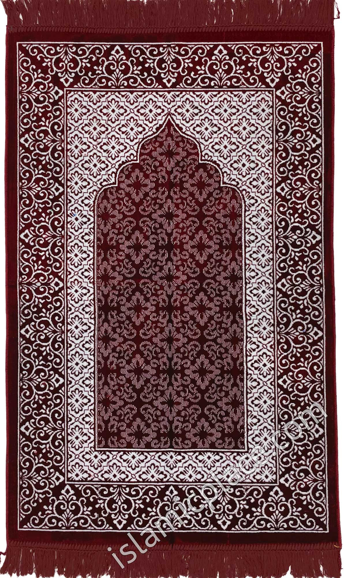 Burgundy Prayer Rug with Detailed Mihrab