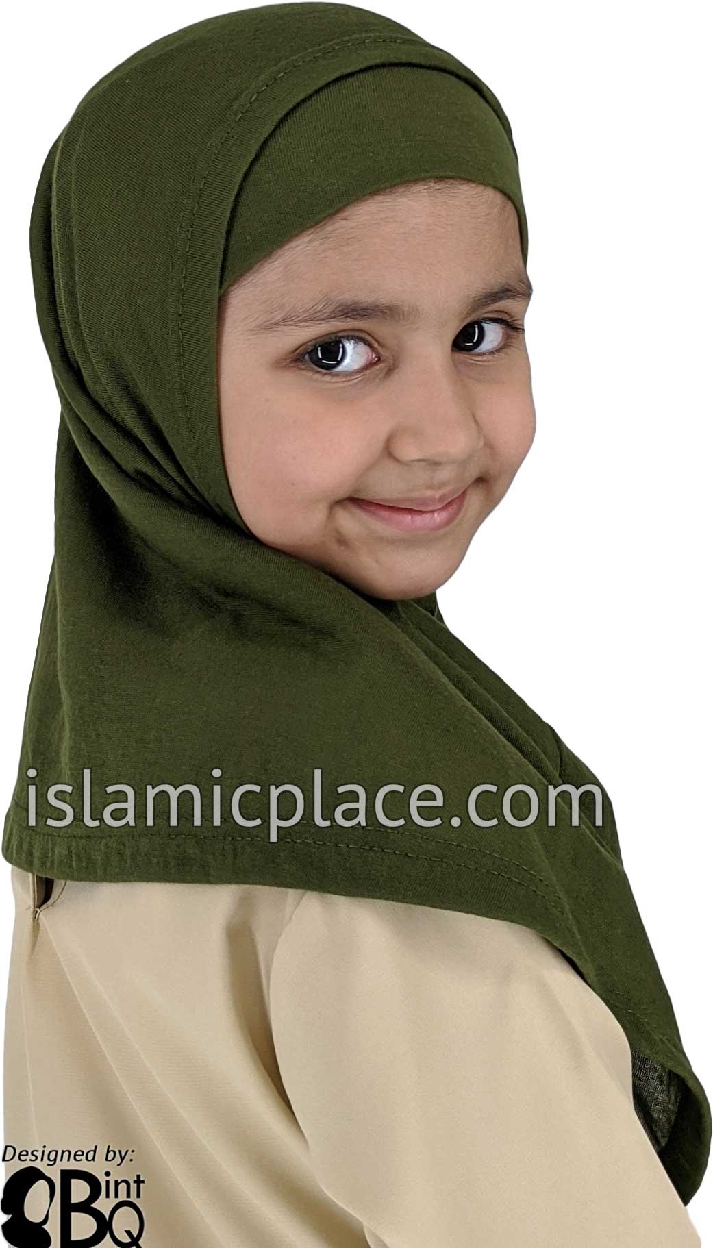 Olive Plain Girl size (2-piece) Hijab Al-Amira