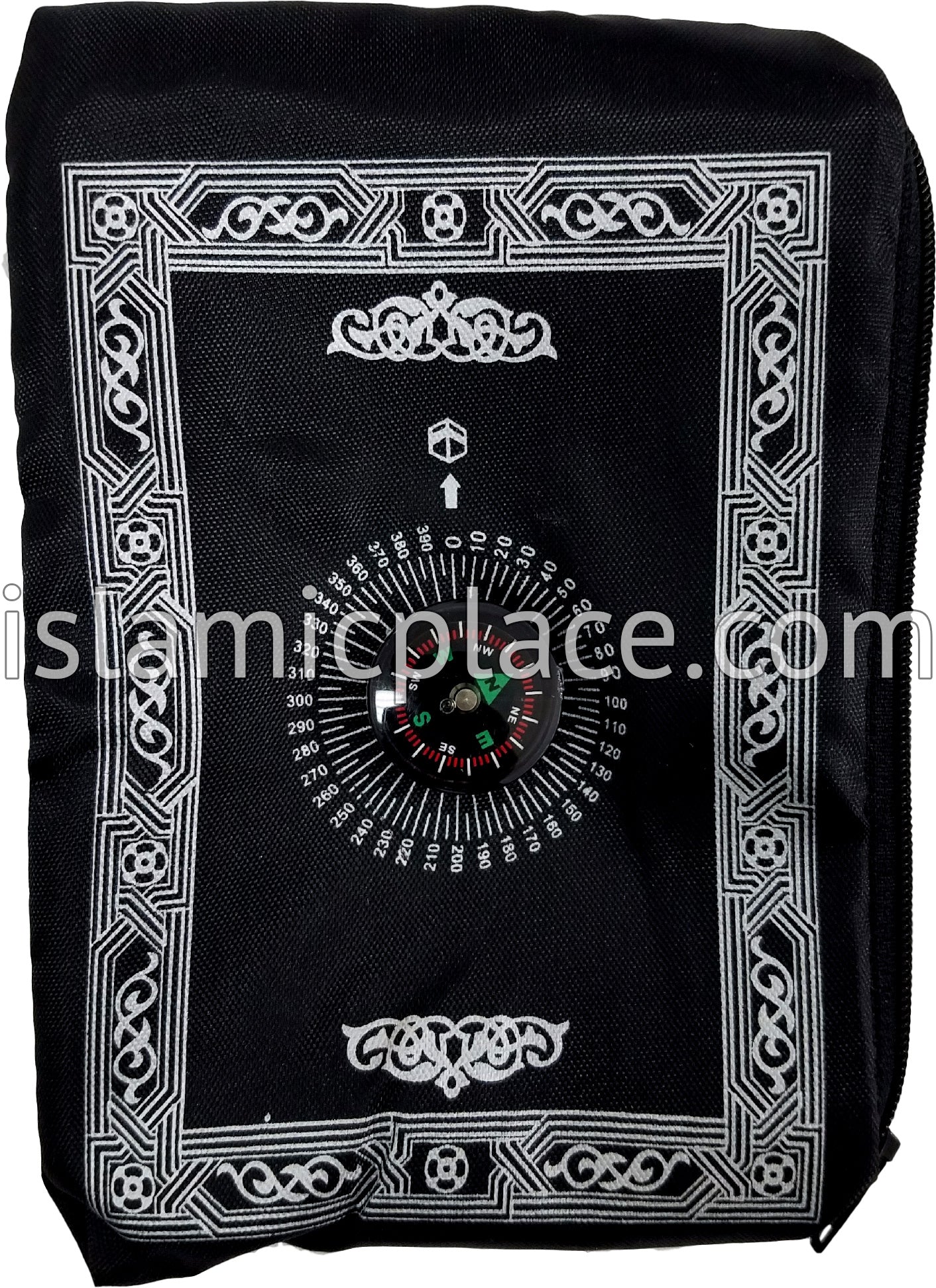 Black - Traveling Adult Prayer Rug (Pocket size in zipper cover with build-in Compass)