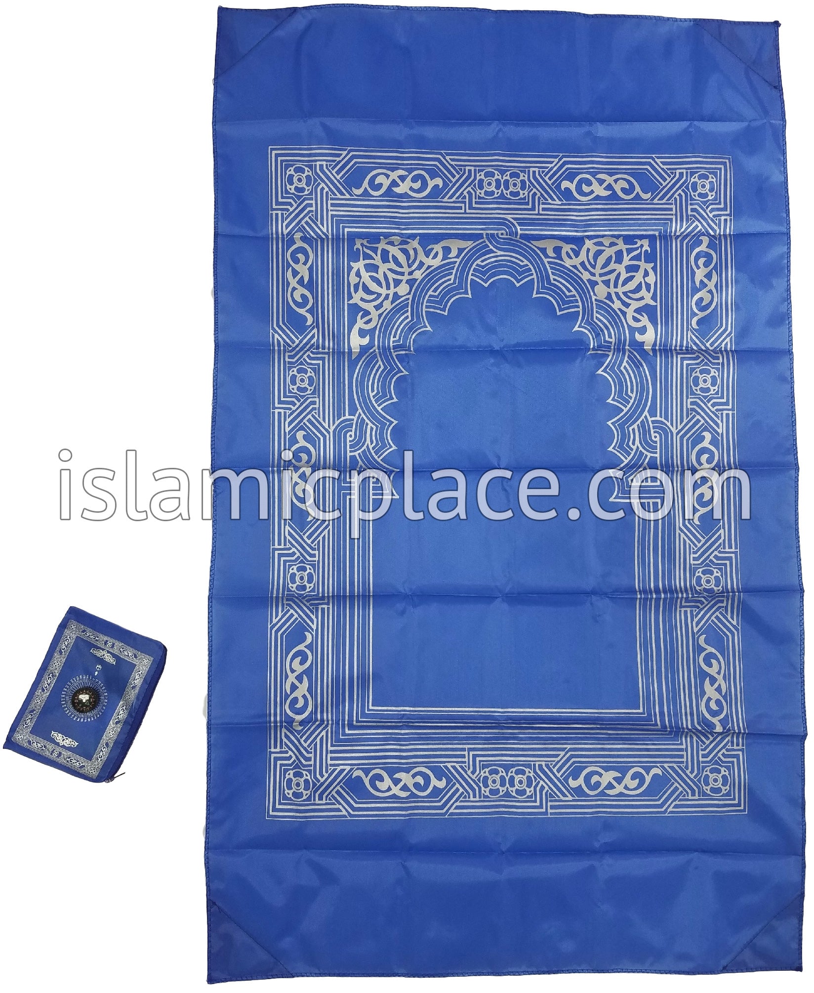 Blue - Traveling Adult Prayer Rug (Pocket size in zipper cover with build-in Compass)