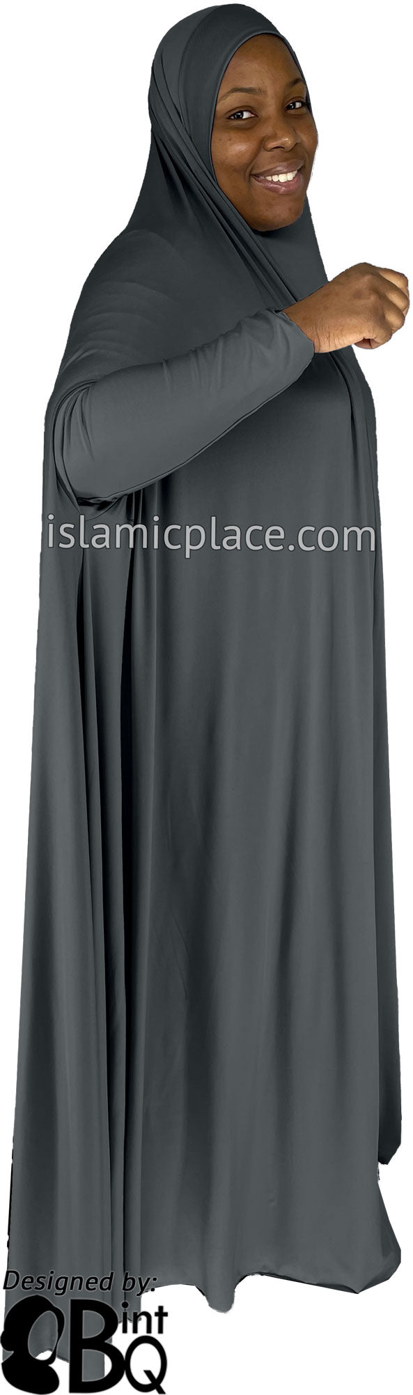 Charcoal Gray - Plain Overhead Abaya with Cuffs