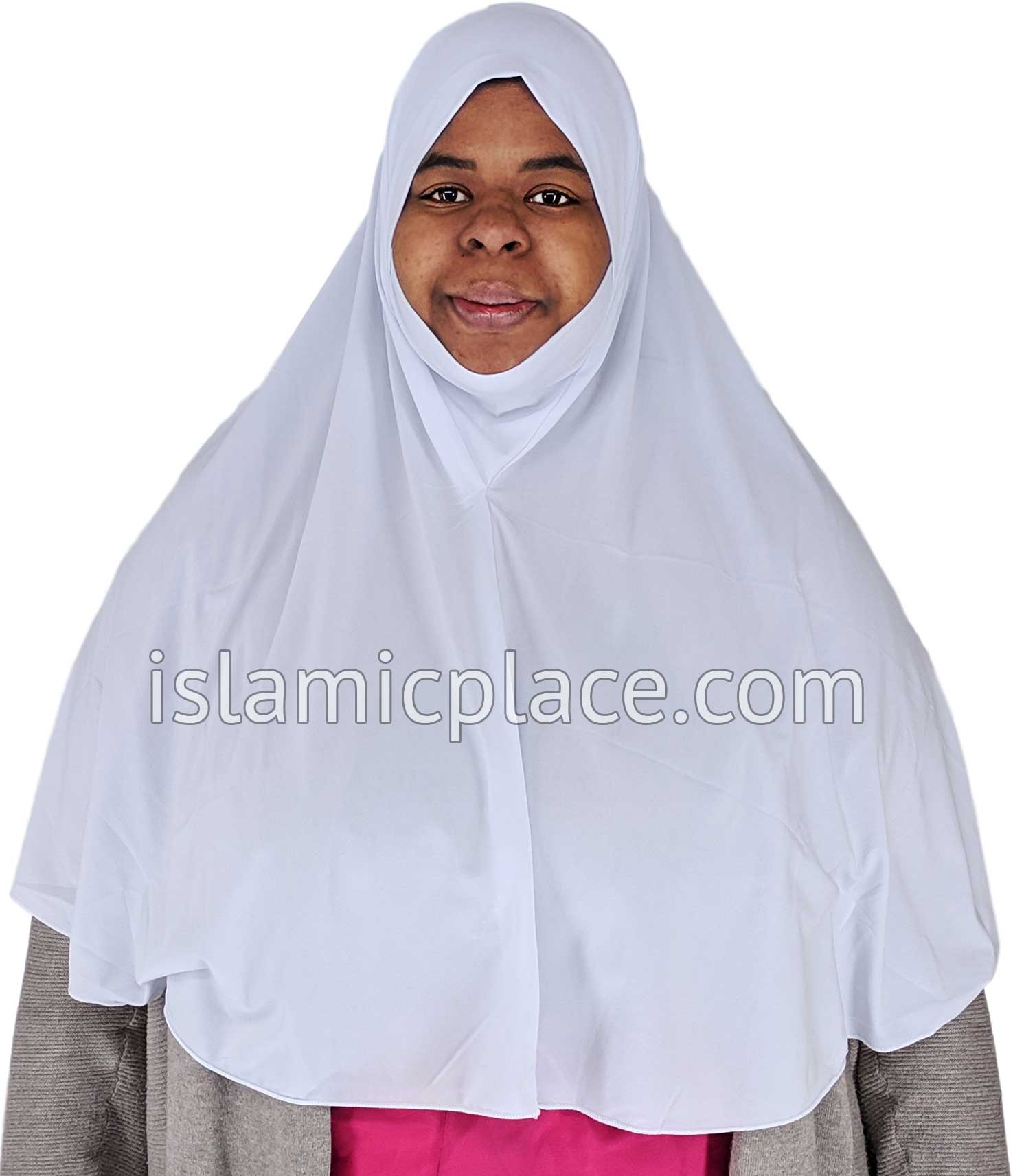 White - Plain Teen to Adult (Large) Hijab Al-Amira with Built-in Niqab