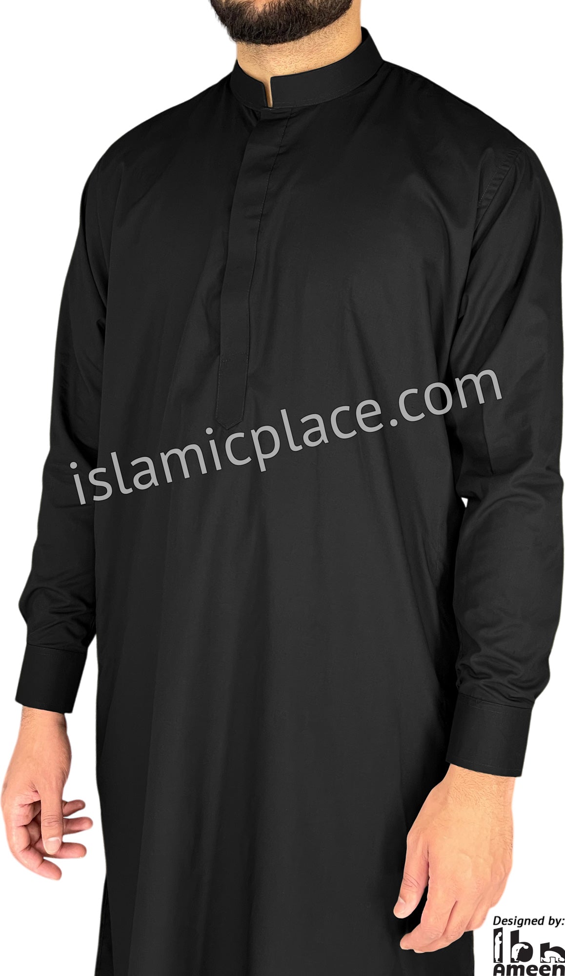 Black - Men Saudi Ad-Daffah Plain Kameez by Ibn Ameen