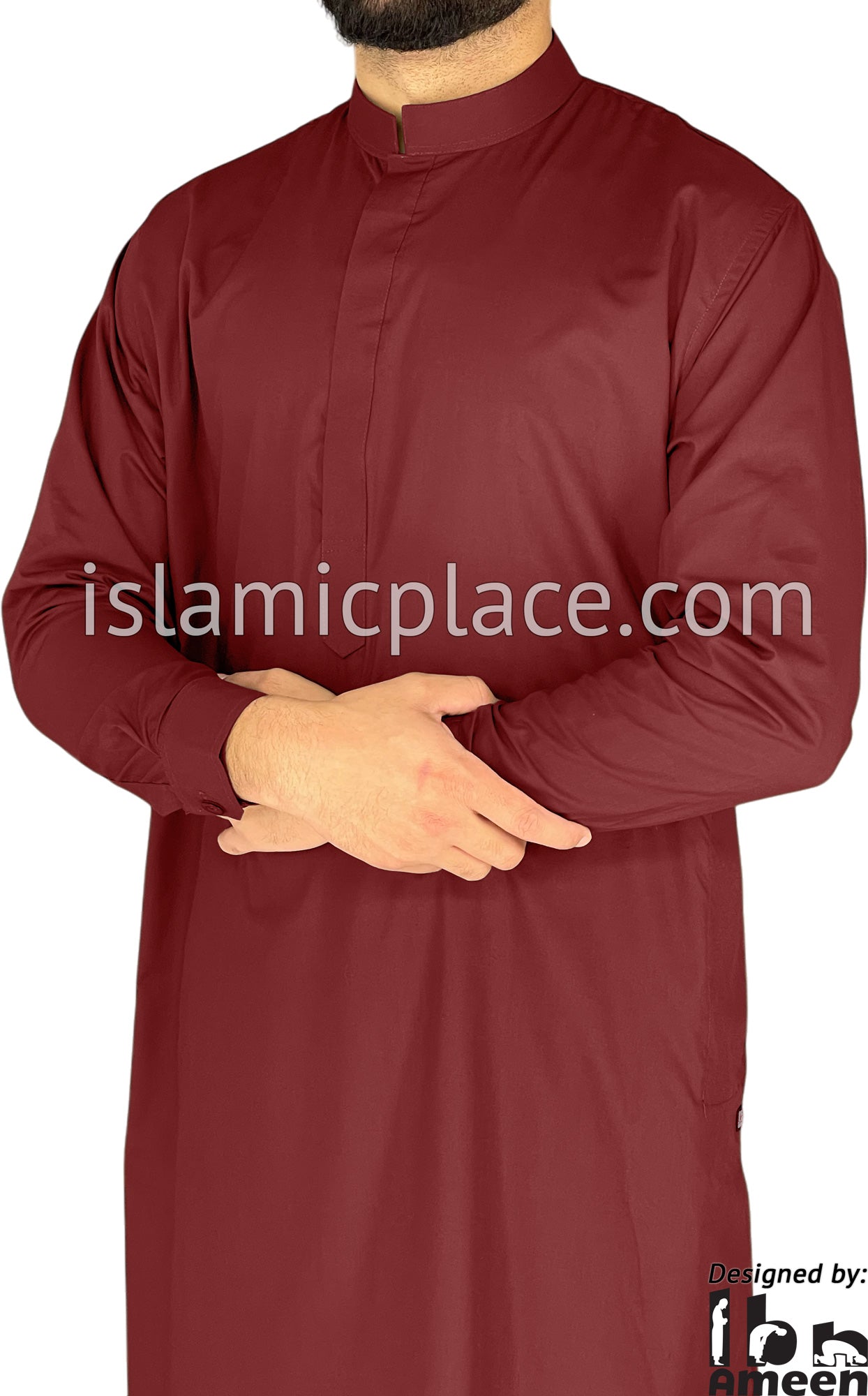 Burgundy - Men Saudi Ad-Daffah Plain Kameez by Ibn Ameen