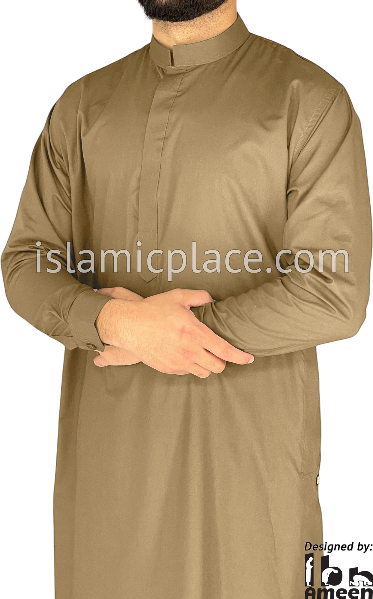 Dark Khaki - Men Saudi Ad-Daffah Plain Kameez by Ibn Ameen