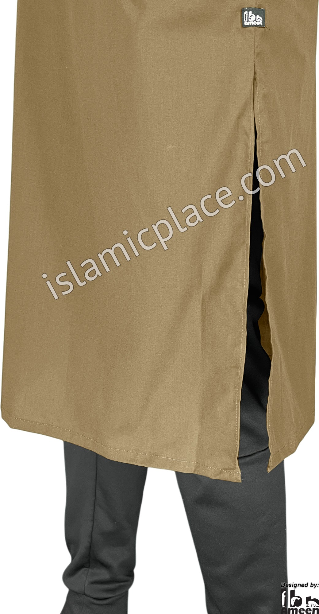 Dark Khaki - Men Saudi Ad-Daffah Plain Kameez by Ibn Ameen