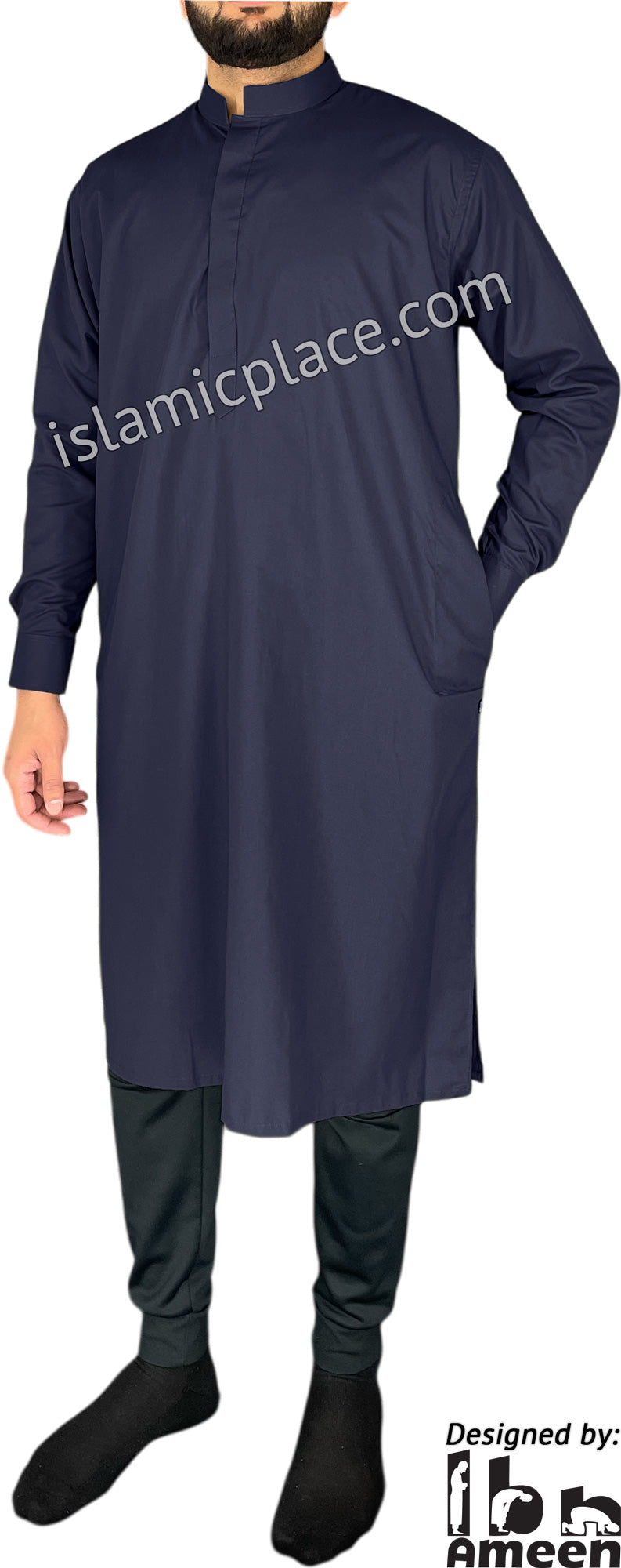 Navy Blue - Men Saudi Ad-Daffah Plain Kameez by Ibn Ameen