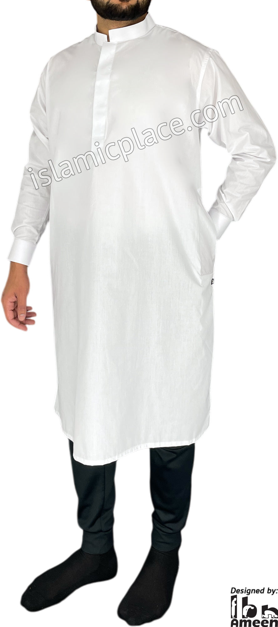 White - Men Saudi Ad-Daffah Plain Kameez by Ibn Ameen