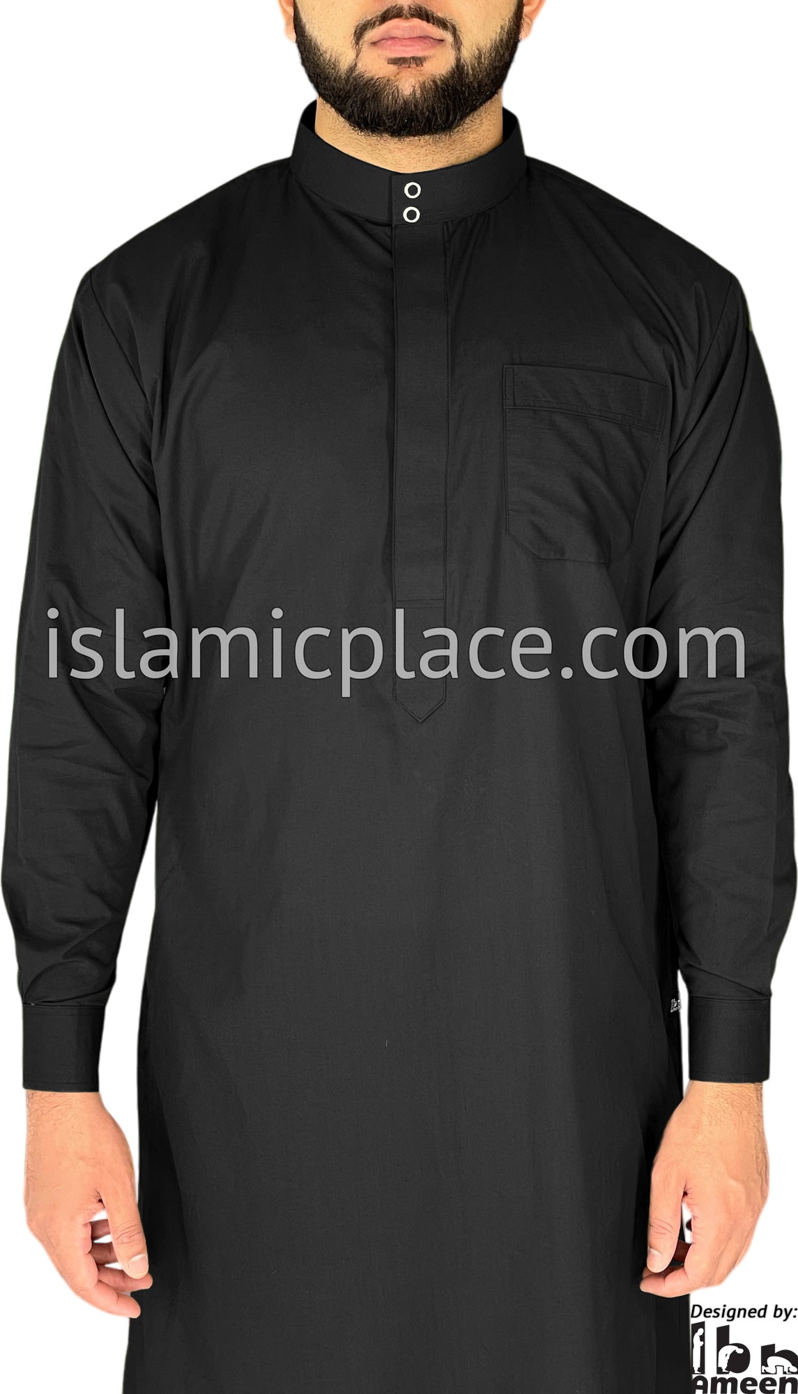 Black - Men Saudi Ad-Daffah LT Thob by Ibn Ameen - IA3