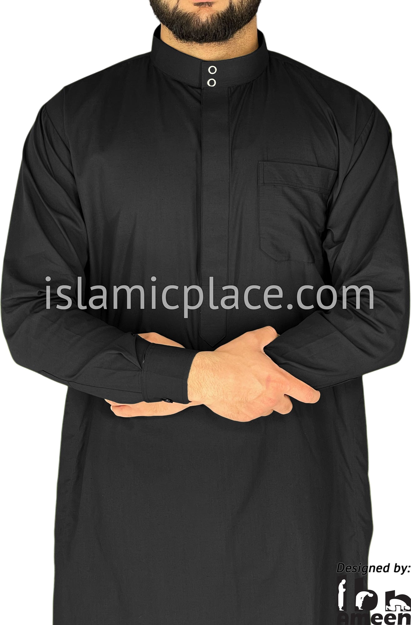 Black - Men Saudi Ad-Daffah LT Thob by Ibn Ameen - IA3