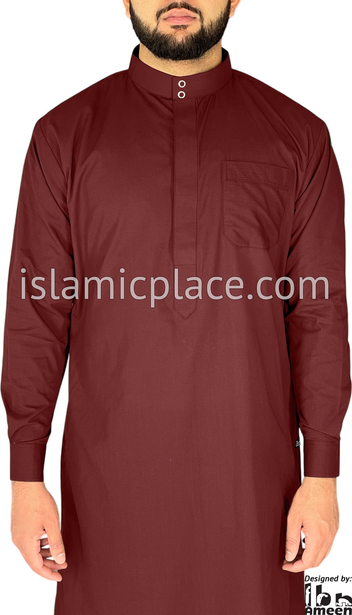 Burgundy - Men Saudi Ad-Daffah LT Thob by Ibn Ameen - IA3