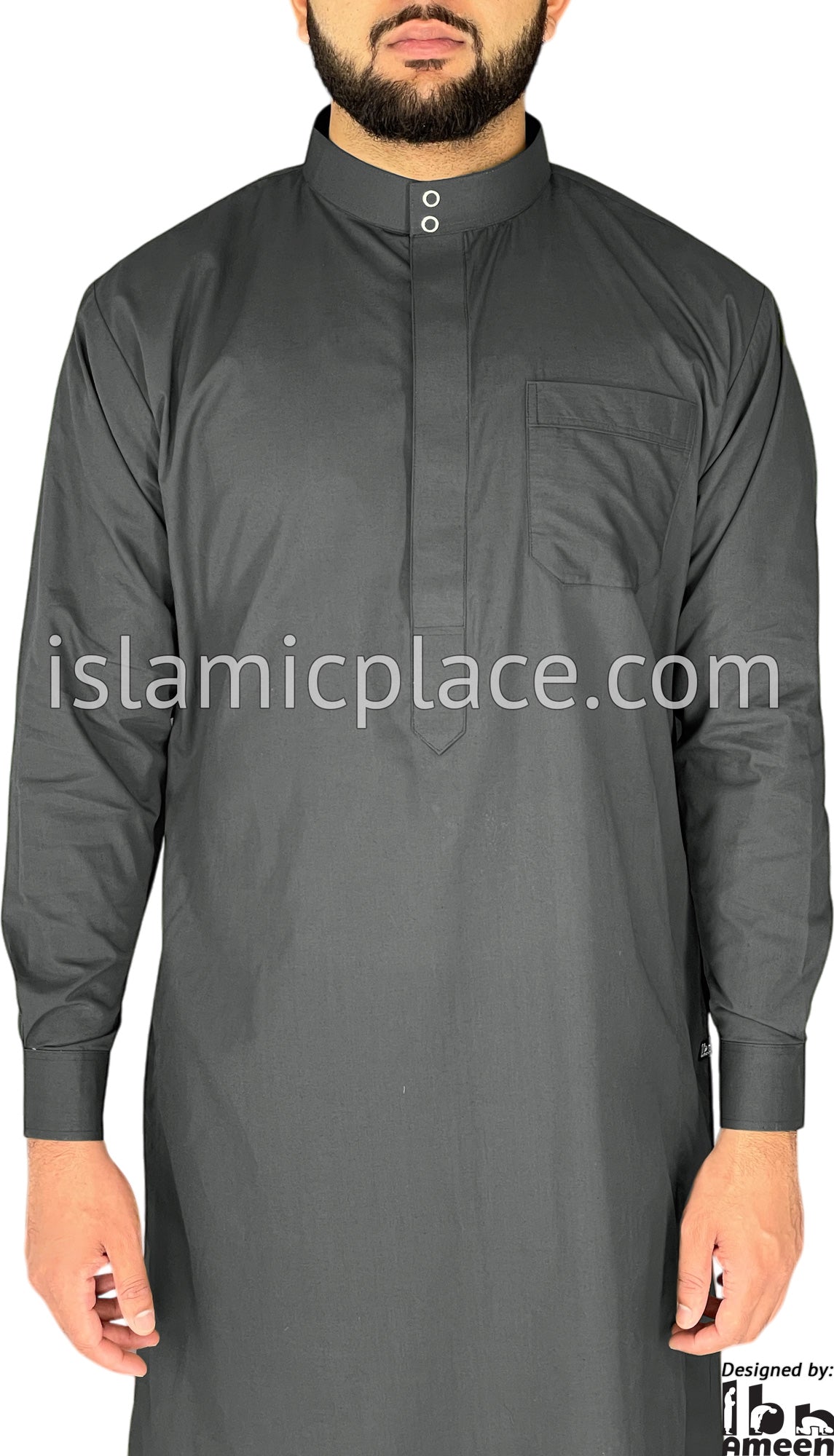 Charcoal Gray - Men Saudi Ad-Daffah LT Thob by Ibn Ameen - IA3