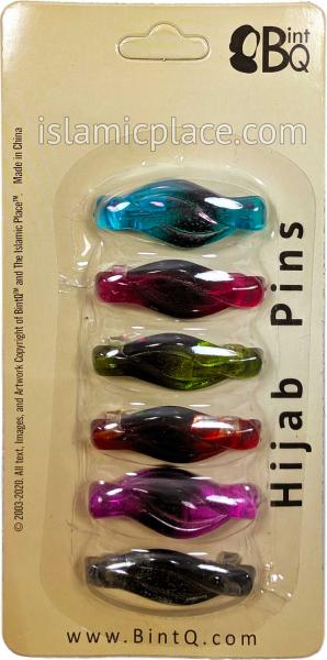 Dark Translucent Multi-colored Molten Layers Khimar Hijab Pin Pack with Rhinestones (Pack of 6 Pins)