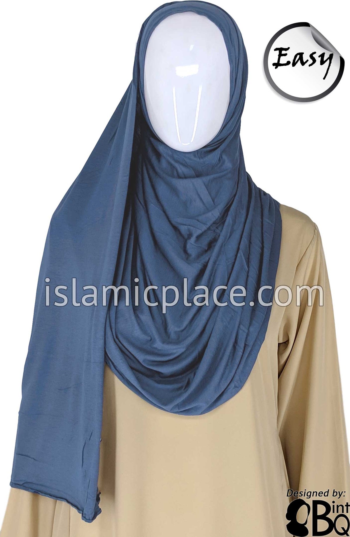 Steel Blue Plain - Easy Aisha Jersey Shayla Long Rectangle Hijab 30&quot;x70&quot;