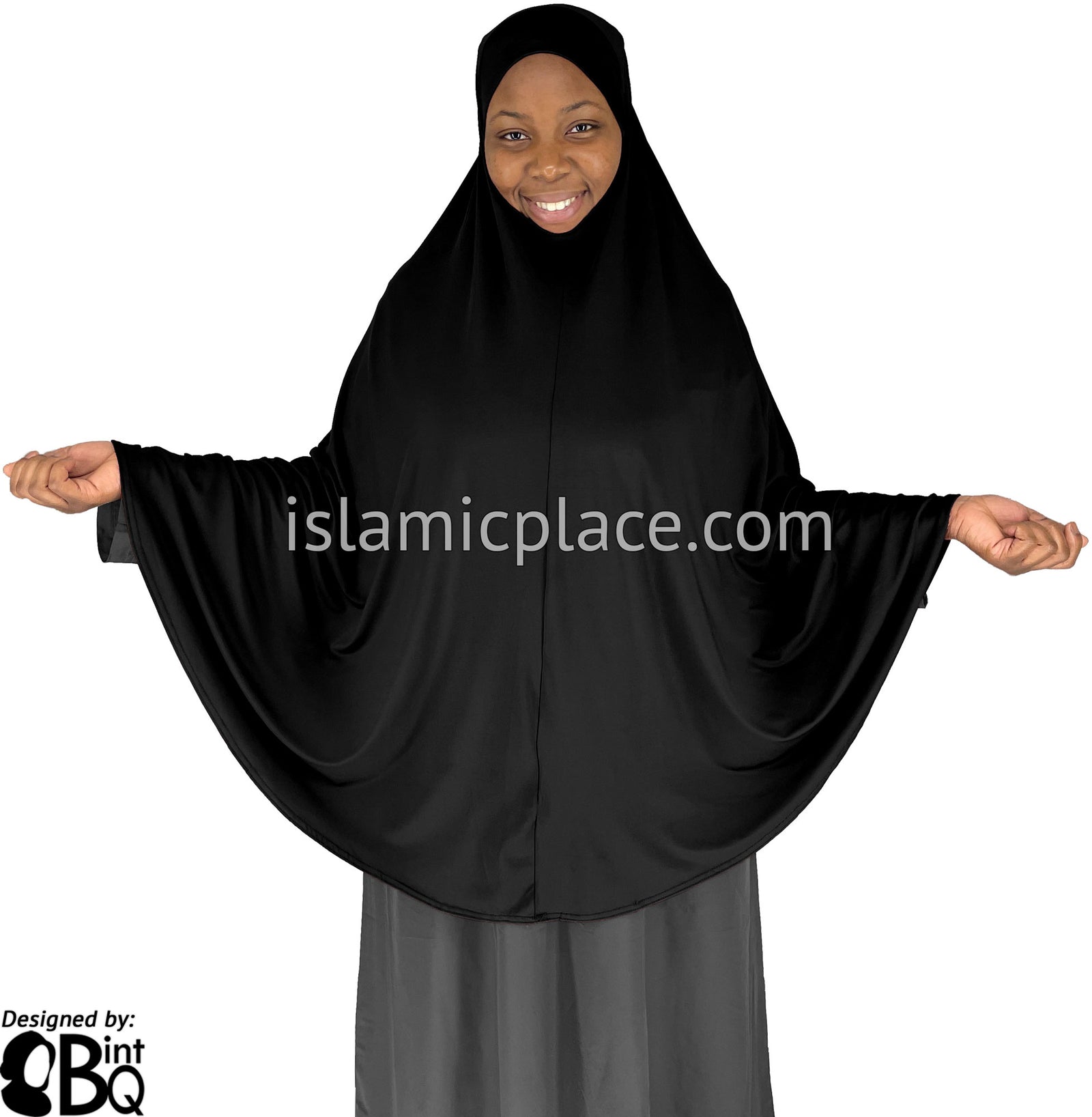 Black - Plain Overhead Khimar - Extra Long Knee Length