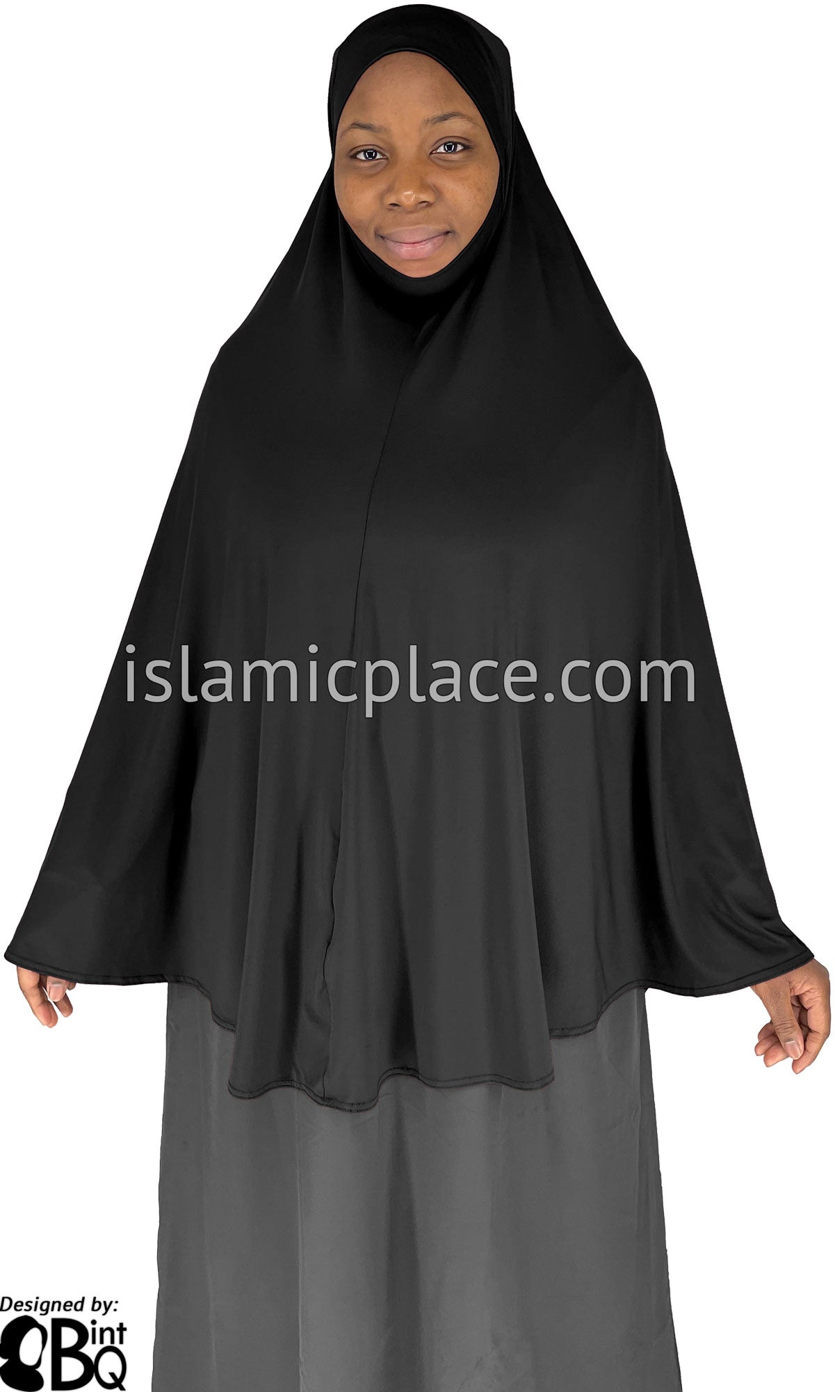 Black - Plain Overhead Khimar - Extra Long Knee Length