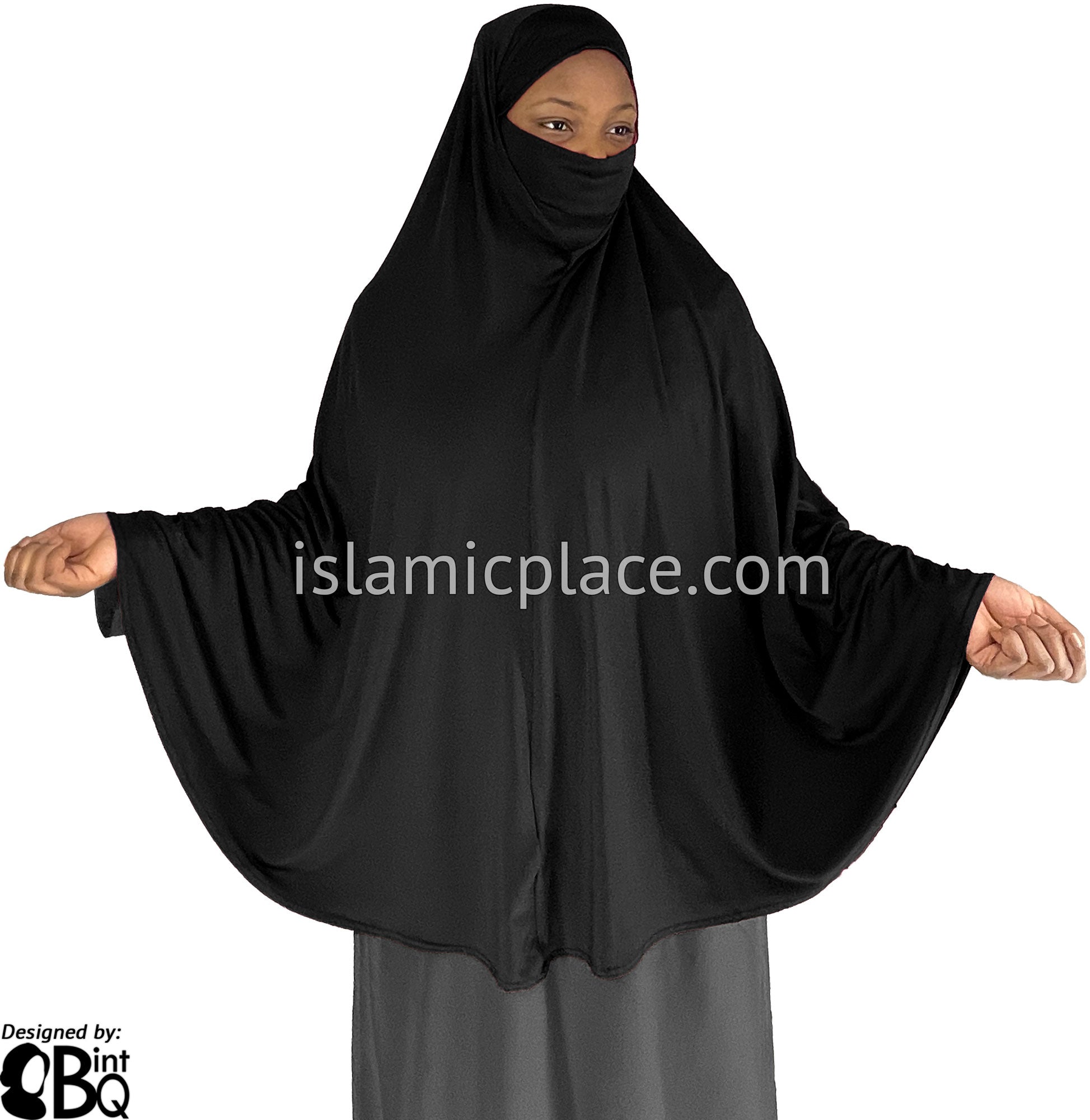 Black - Plain Overhead Khimar - Extra Long Knee Length