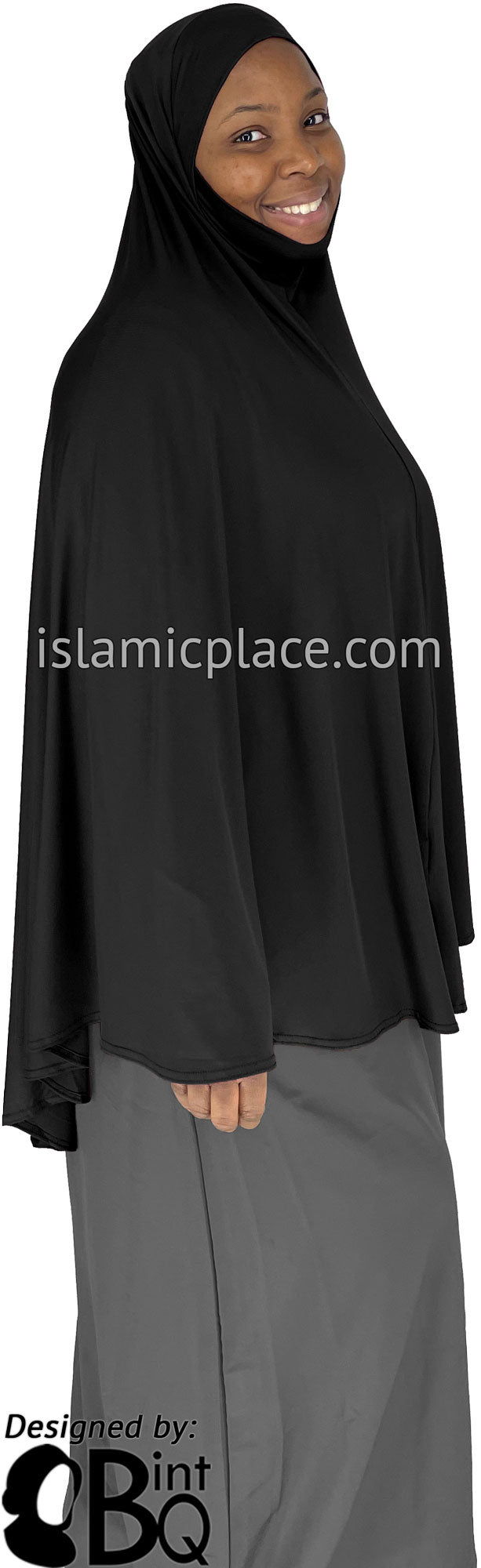 Black - Plain Overhead Khimar - Extra Long Knee Length