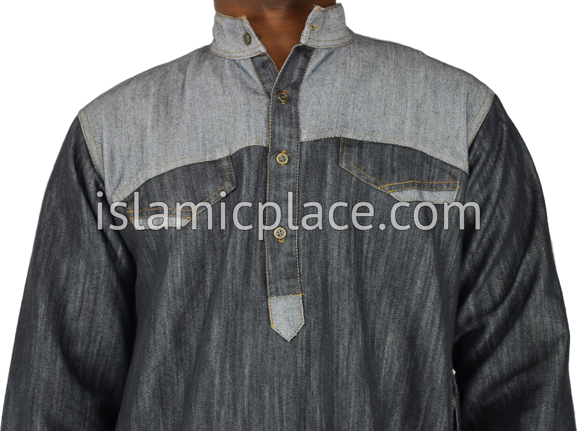 Black - Mujahid Men Denim Thob by Ibn Ameen - IA1