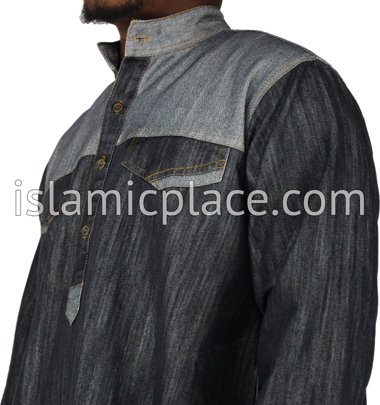 Black - Mujahid Men Denim Thob by Ibn Ameen - IA1