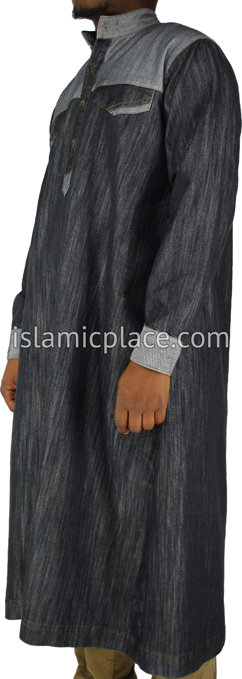 Black - Mujahid Men Denim Thob by Ibn Ameen - IA1