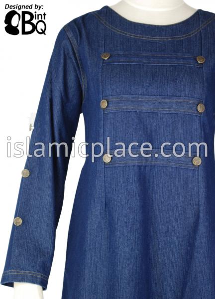 abaya long jacket in denim for modest women fashion