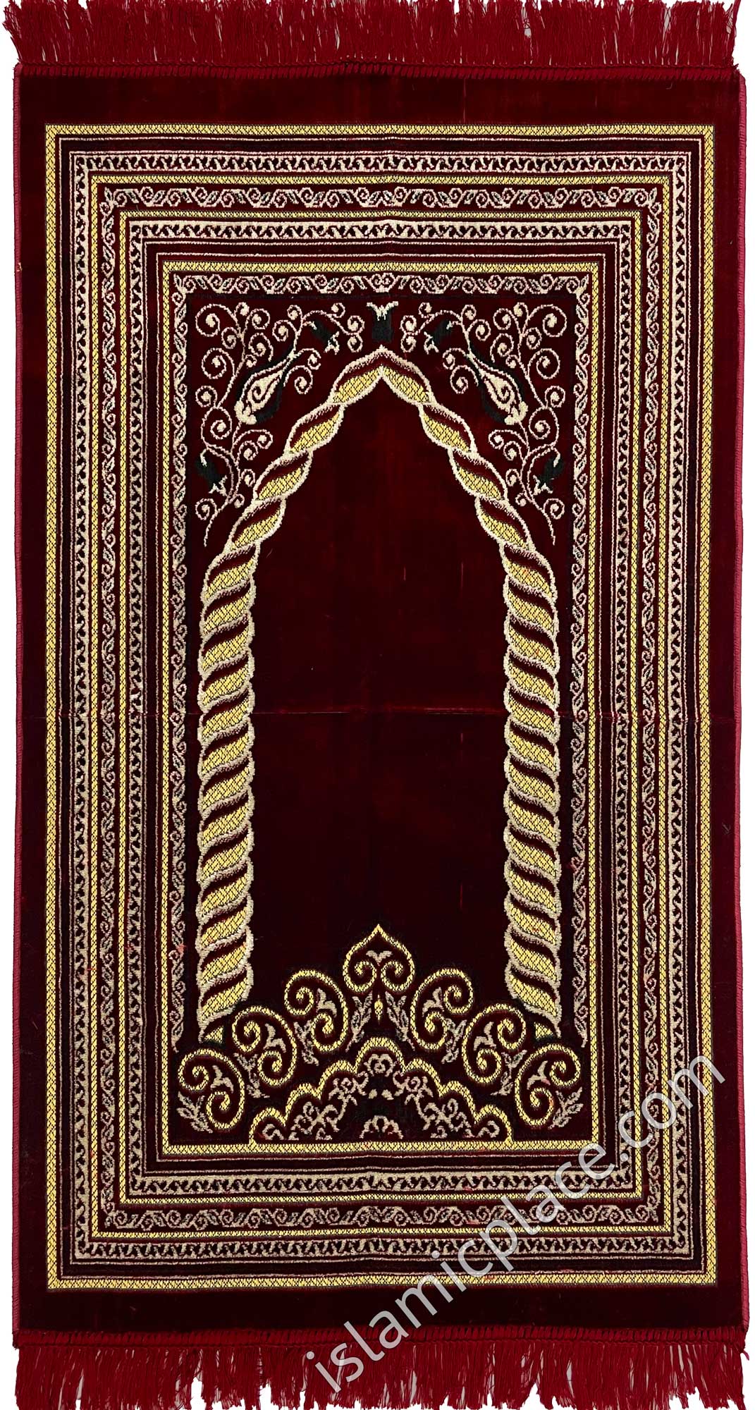 Burgundy Prayer Rug with Braid Mihrab