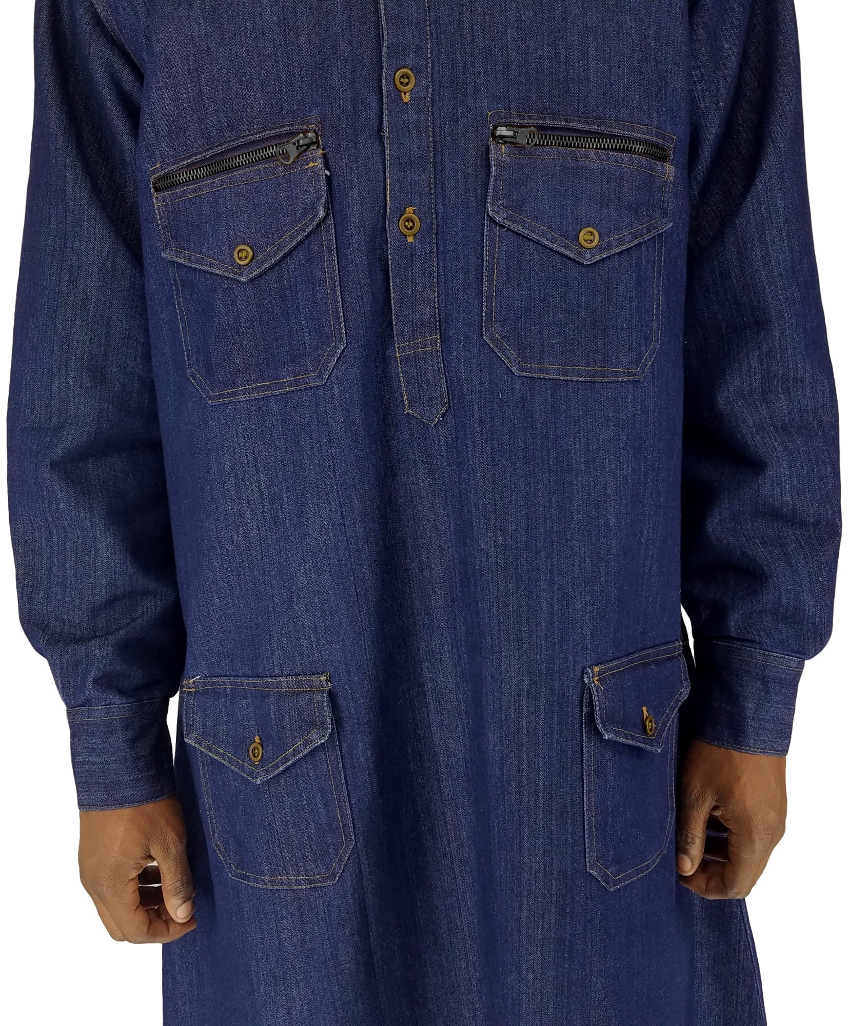 Blue Denim - Saeed Men Thob with Zipper Pockets by Ibn Ameen - IA15