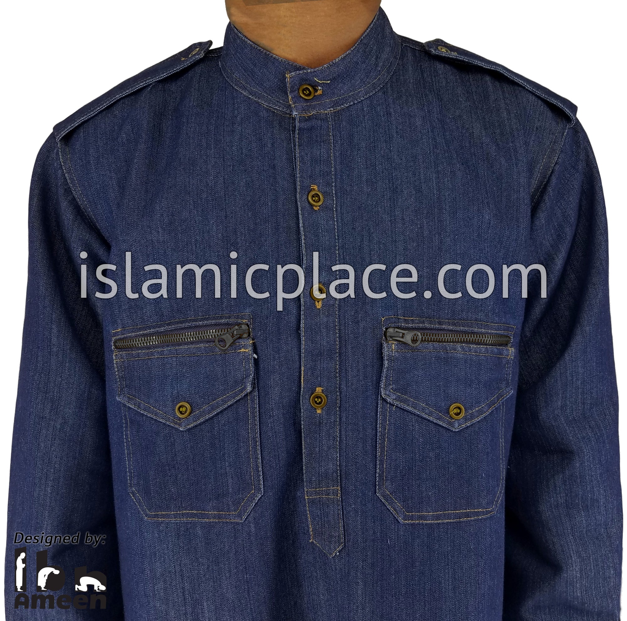 Blue Denim - Saeed Men Thob with Zipper Pockets by Ibn Ameen - IA15