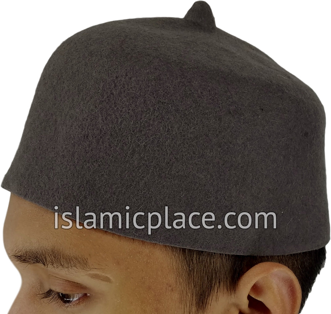 Gray - 100% Wool Moroccan Fez Kufi with a Felt like finish